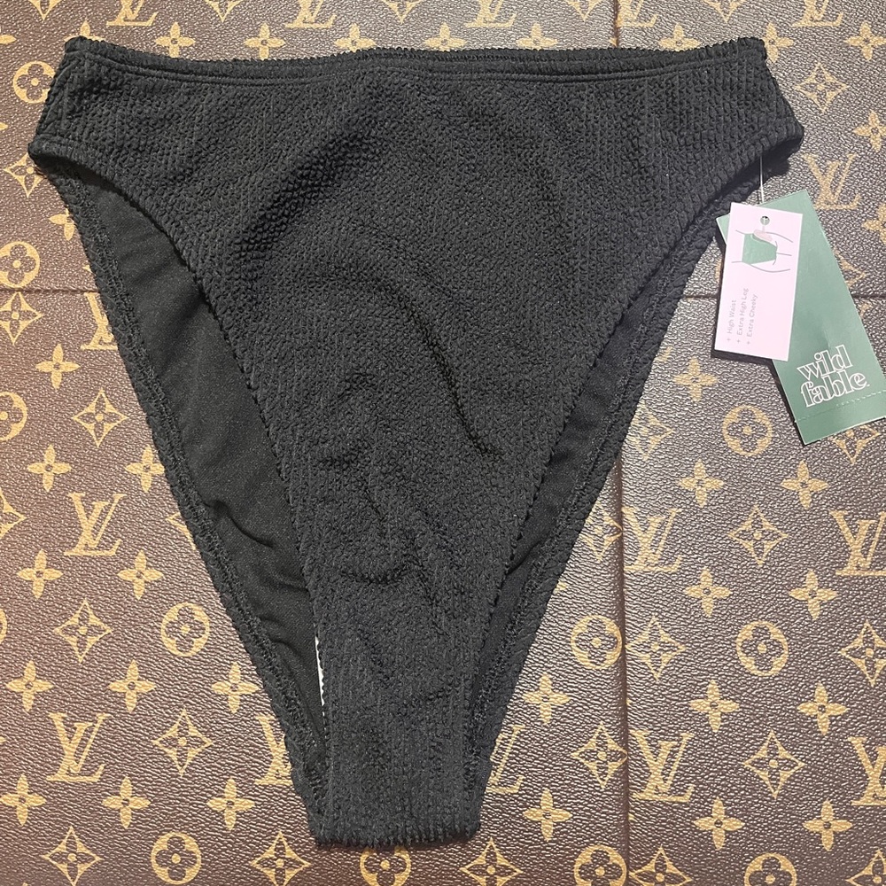 Wild Fable High Waist High Cut Textured Bikini Bottom | Size XS | Black